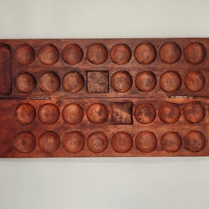 Hand Carved Wooden Bao Mancala Board Game, Fine Art