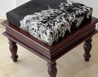 Black And White Cowhide Ottoman Stool