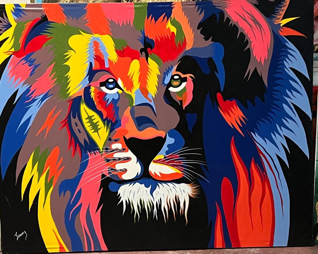 絶妙で鮮やかなカラフルなライオンの絵画アフリカの芸術の壁の装飾