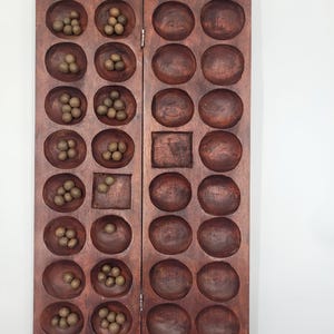 Unique African Bao Mancala Traditional Board Game With Wildlife Scene