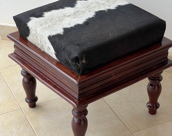 Genuine Black And White Cowhide Ottoman Stool
