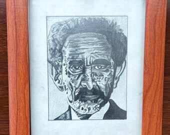 Dibujo a lápiz realista, retrato del ex emperador de Etiopía Haile Selassie