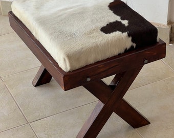African Black And White Cowhide Ottoman X Leg Stool Home Decor