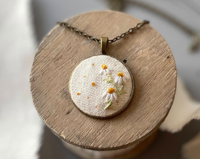 Floral Embroidery Necklaces | Jewelry | Custom | Round | Earrings | Handmade | Gift for her | Floral Jewelry | Mothers day | Pendants