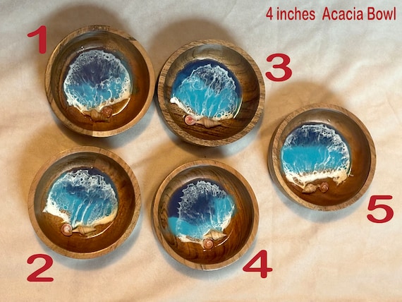 40cm acacia wooden tray with ocean wave style epoxy resin art