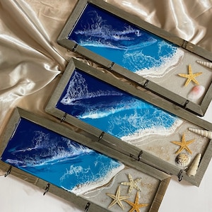 Beach Resin Key Holder: 3D Starfish Design with 4 Hooks