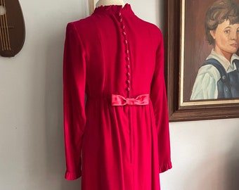 1960s Magenta Velvet Gown with Satin Bow and Buttons