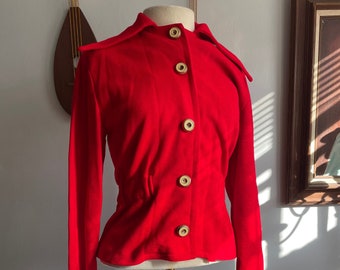 1970s Red Jersey Knit Jacket with Oversized Collar