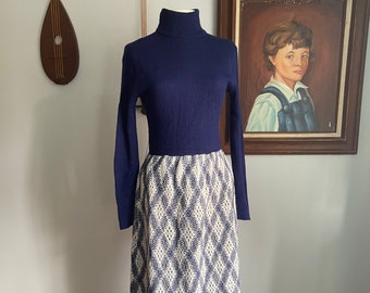 Vintage 1970s Knit Turtleneck Maxi Dress