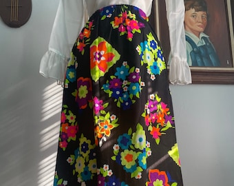1970s Neon Flower Maxi Skirt