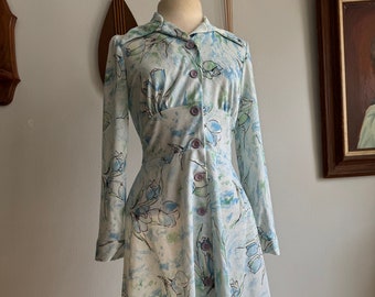 1970s Floral Shirtwaist Dress with Waist Tie