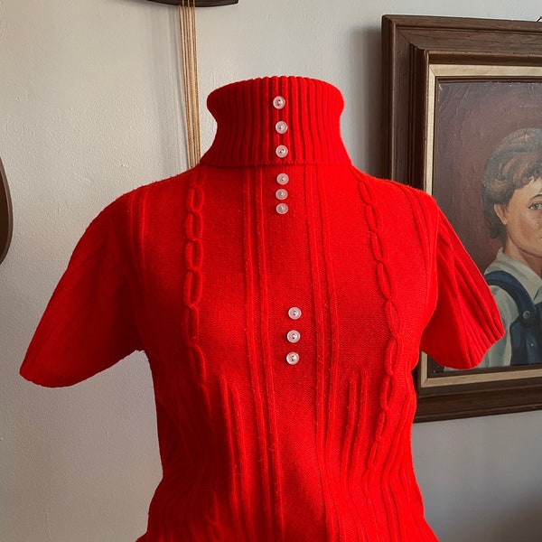 60s/70s Red Turtleneck with Button Detailing