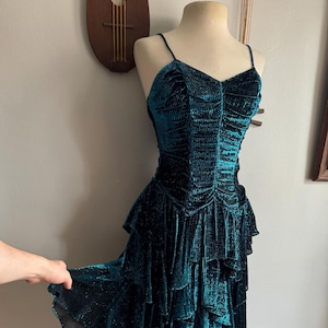 1980s New Leaf Blue Metallic Dress