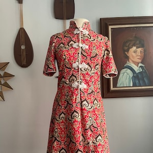 1960s Batik Mandarin Collar Dress