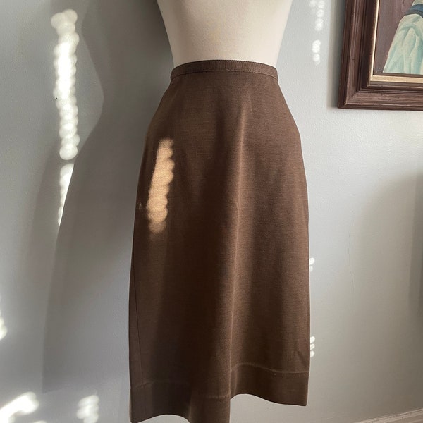 1960s Brown Jersey Knit Pencil Skirt