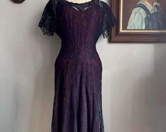 Late 40s/Early 50s Navy Lace Dress