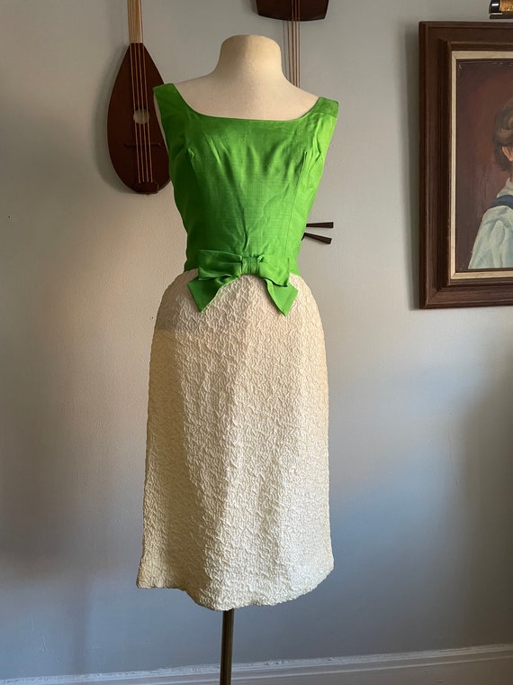 1960s Green and White Dress with Bow by Carnival … - image 2