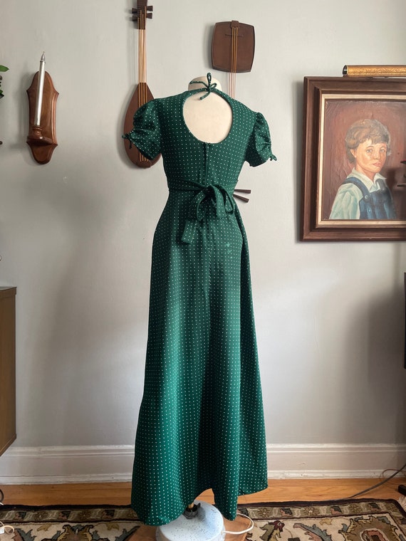 1970s Green and White Dress with White Polka Dots… - image 3