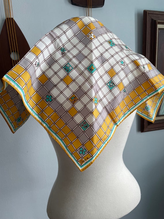 1960s Vera Scarf with Checkered Floral Pattern