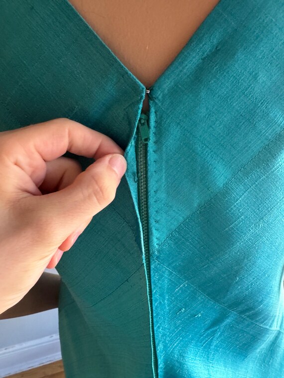 AS IS 1960s Aqua Silk Shift Dress View 2