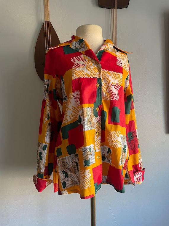 1970s Abstract Print Blouse by Trissi