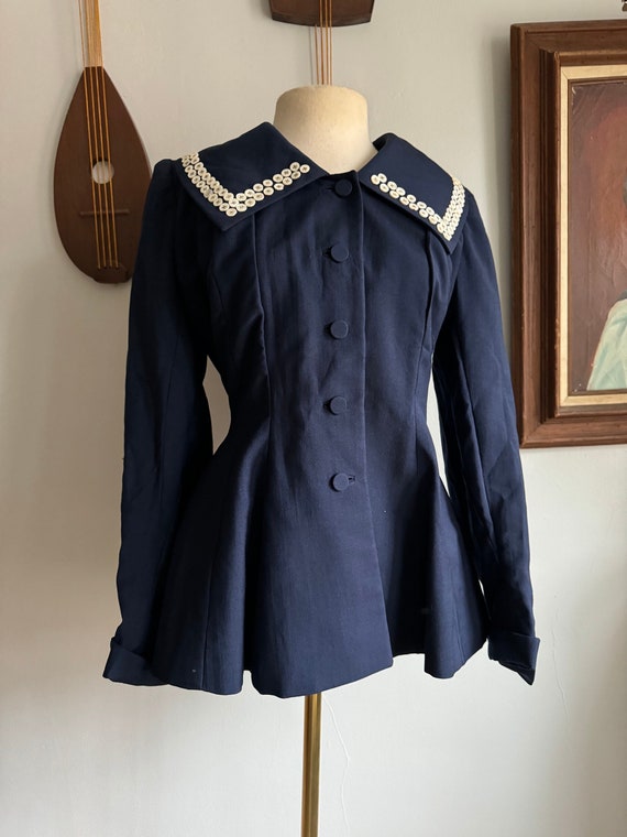 1940s Peplum Jacket with Button-Trimmed Collar