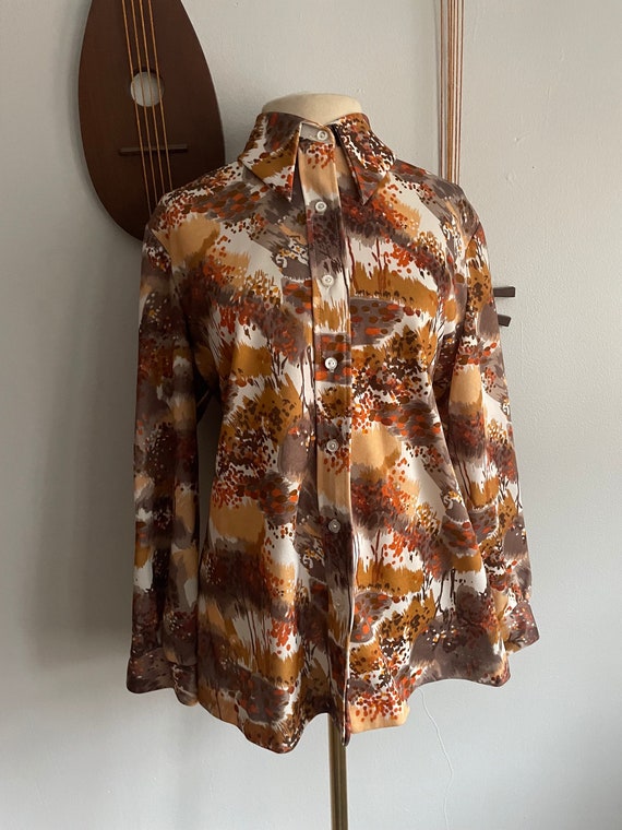 1970s Fall Foliage Print Blouse by NPC Fashions