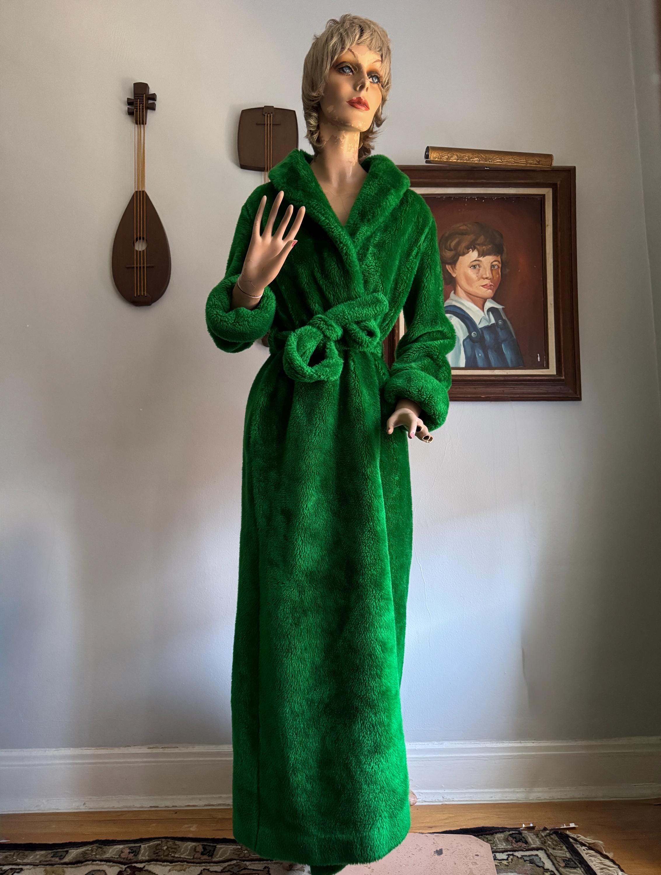 green fleece dressing gown Sage Striped Fleece Dressing Gown