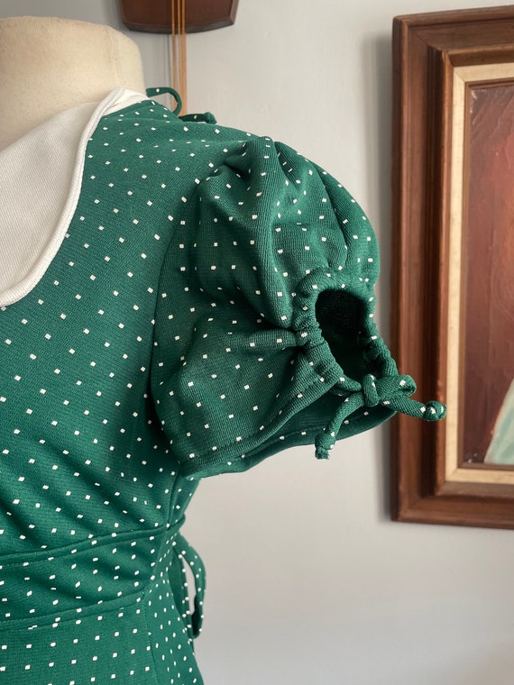 1970s Green and White Dress with White Polka Dots… - image 6