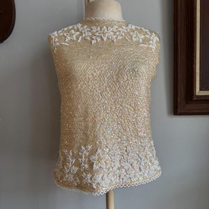 1960s Stephen Chu Sequin and Beaded Wool Knit Top, SOLD AS IS
