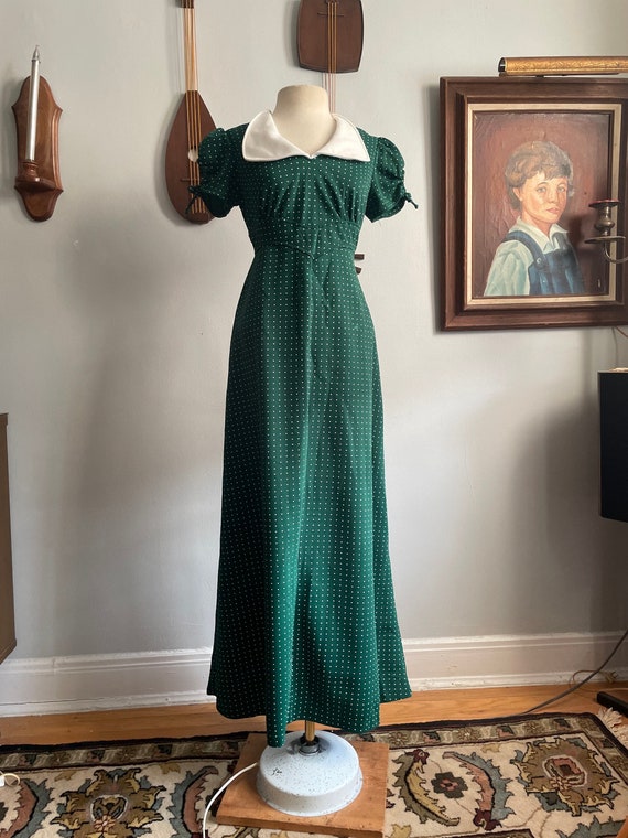 1970s Green and White Dress with White Polka Dots… - image 2