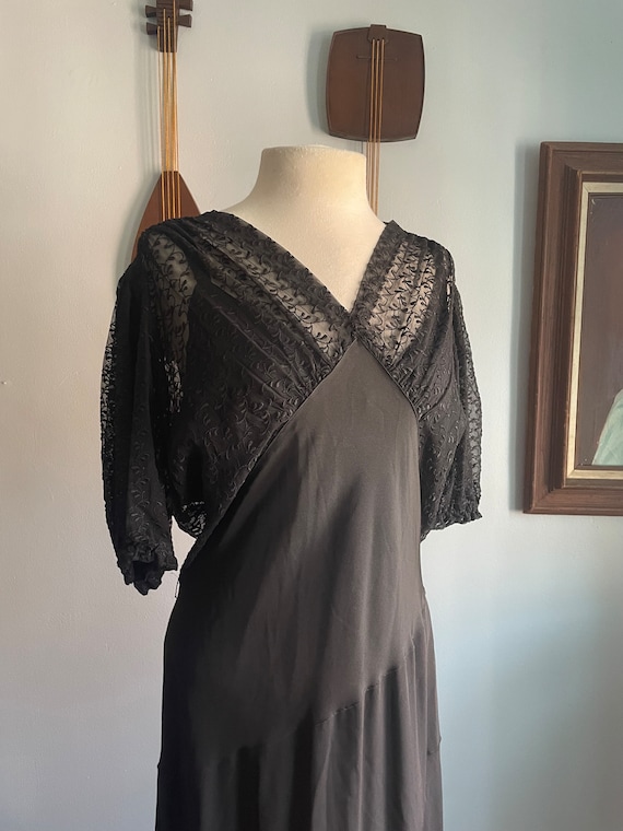1930s Black Lace Gown - image 1