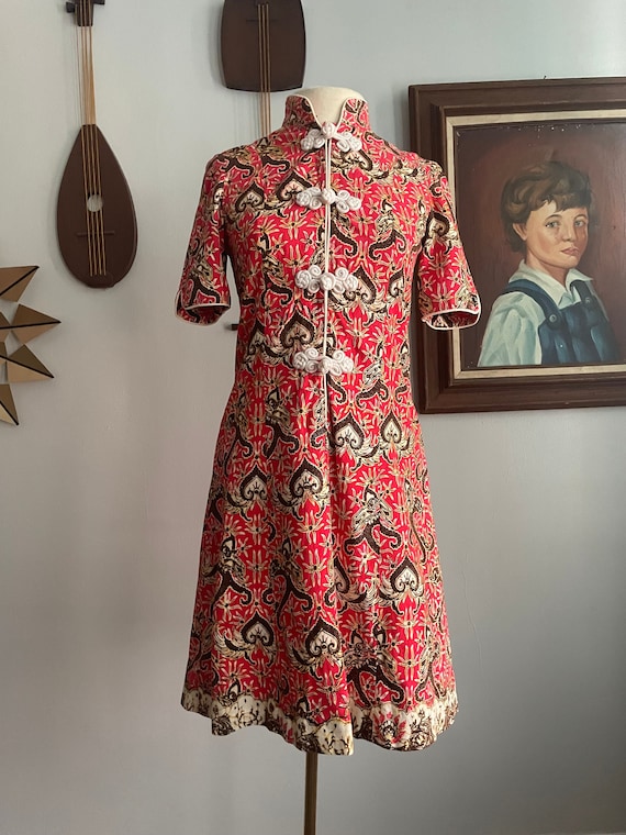 1960s Batik Mandarin Collar Dress Etsy