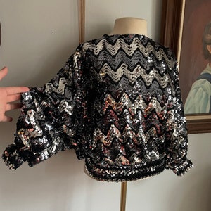 70s/80s Sequin Batwing Sleeve Disco Top
