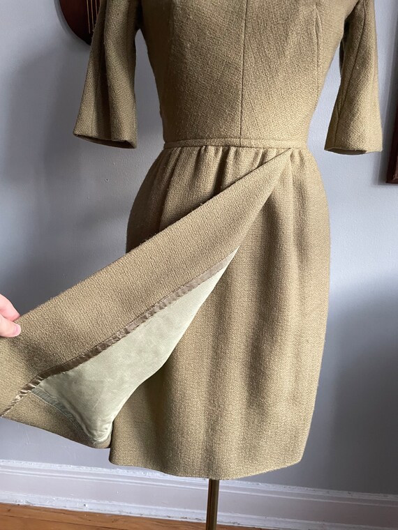 1950s Green Wool Knit Dress with Wrap Skirt Design - image 3