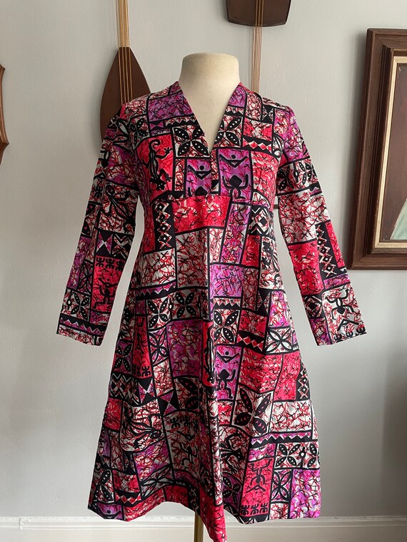 1960s Faux Batik Pink Babydoll Dress