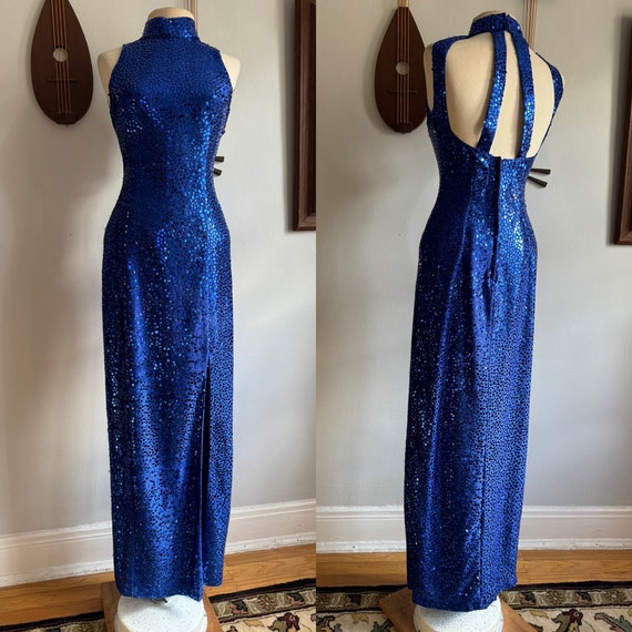1980s Flirtations by Alfred Angelo Blue Sequin Dot