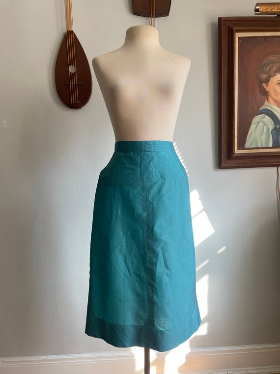 1950s Light Blue Shantung Pencil Skirt