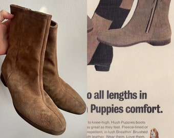 Circa 1968 Hush Puppies Brushed Pigskin Boot with Faux Shearling Lining