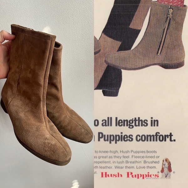 Circa 1968 Hush Puppies Brushed Pigskin Boot with Faux Shearling Lining