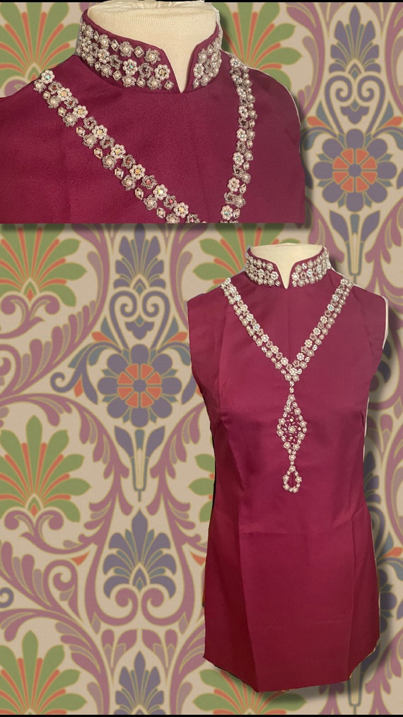 1960s Beaded Mandarin Collar Cocktail Dress