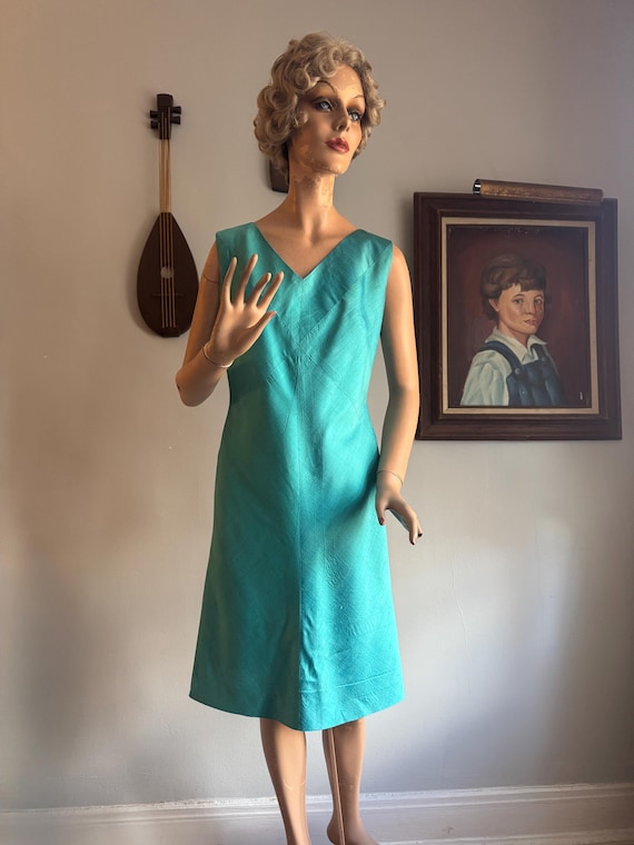 AS IS 1960s Aqua Silk Shift Dress