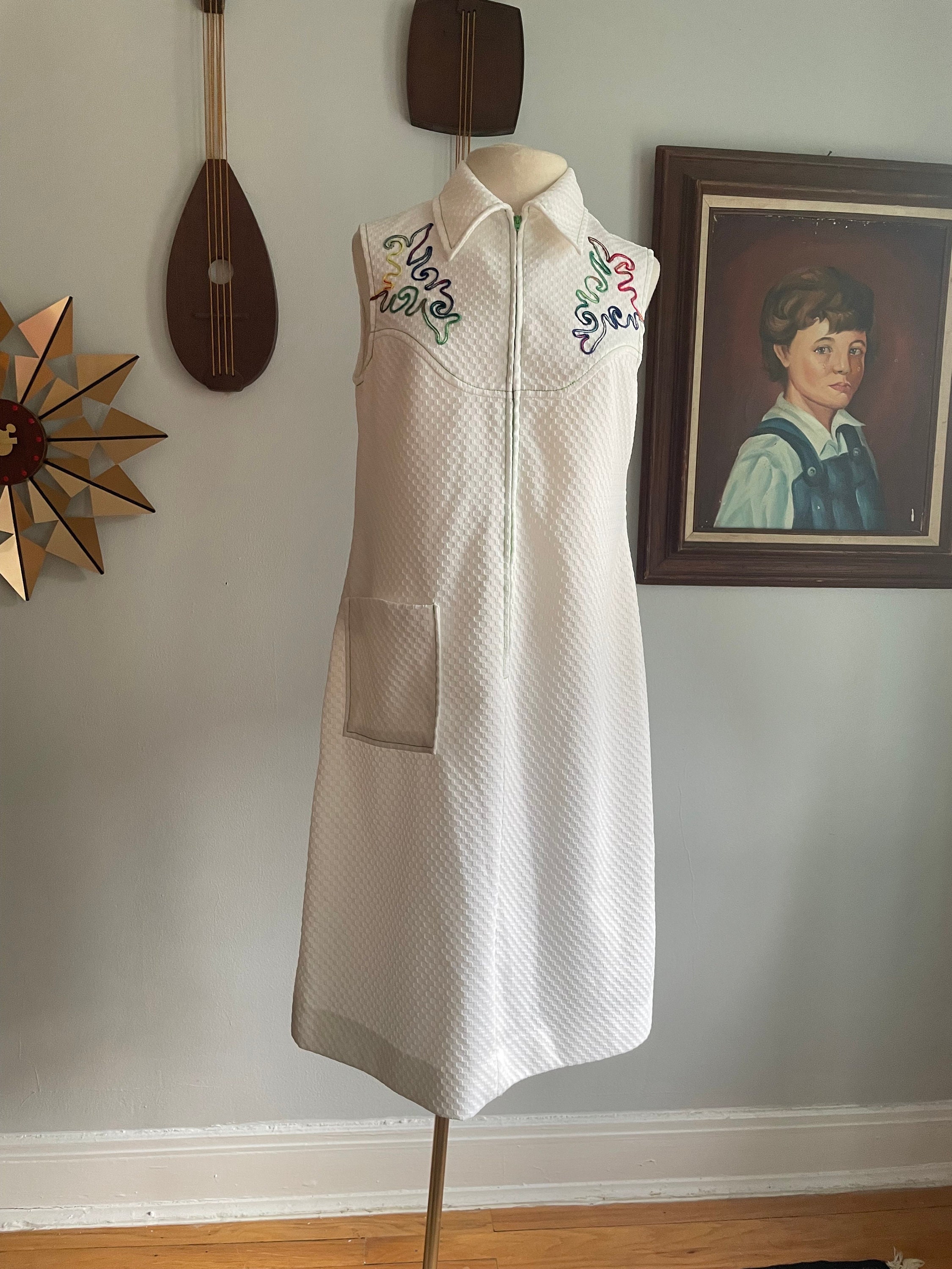 1970s Zip Front Dress With Rainbow Soutache Detailing - Etsy