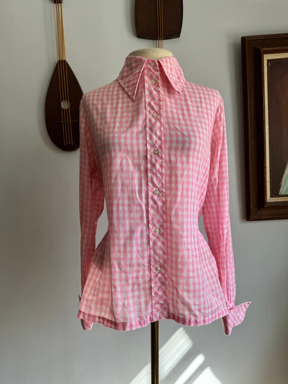 1970s Judy Bond Pink Gingham Blouse