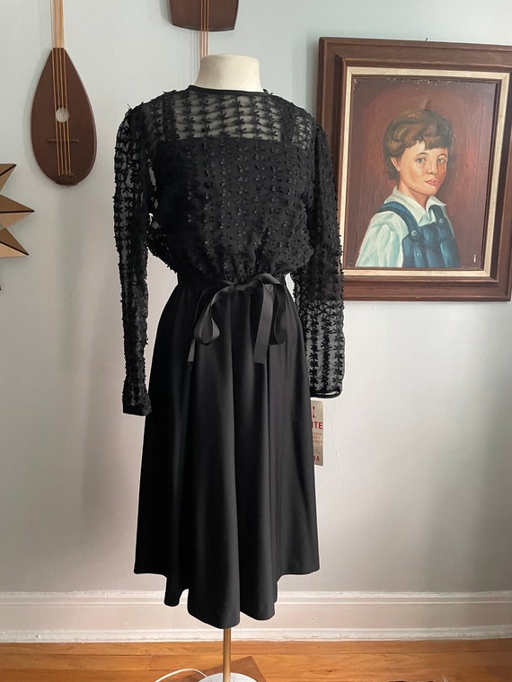 Deadstock 1970s Black Bow Dress by H.I. Petites