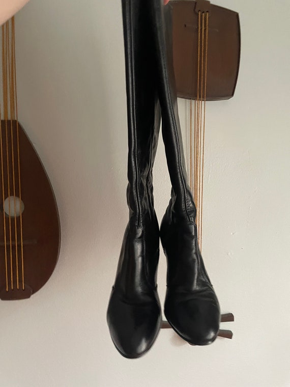 1970s Black Faux Leather Knee-High Boots - image 3