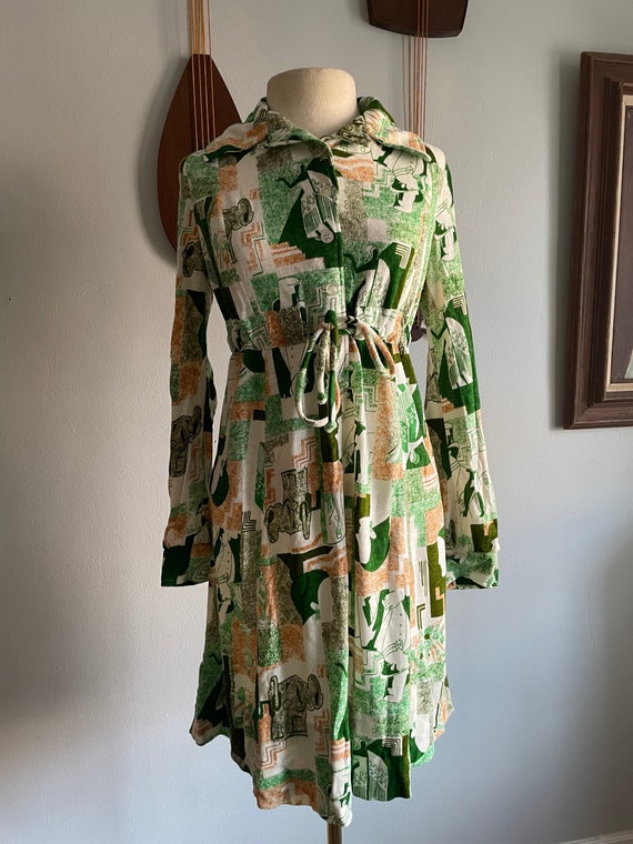 1970s Maternity Dress with Art Deco Print by Lady 