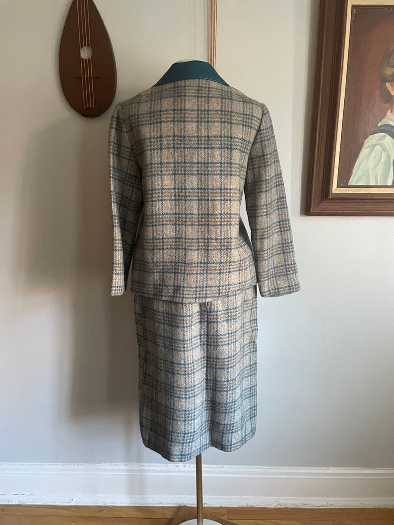 1960s Wool Plaid Suit with Leather Detailing image 5