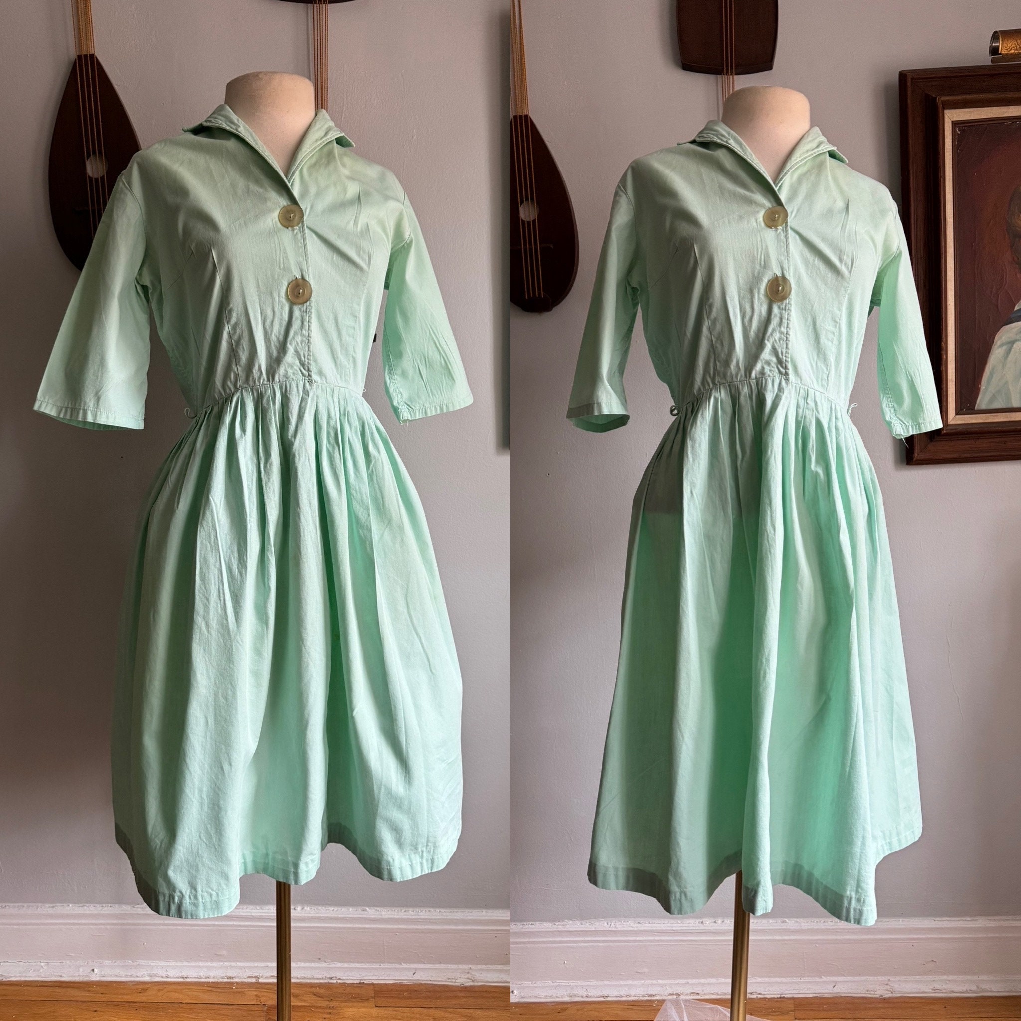 1950s *as Is* Mint Green Shirtwaist Dress by Shirtwaist Classic