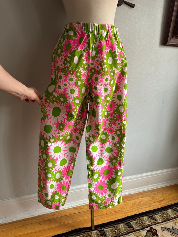 1960s/1970s Pink and Green Floral Pants